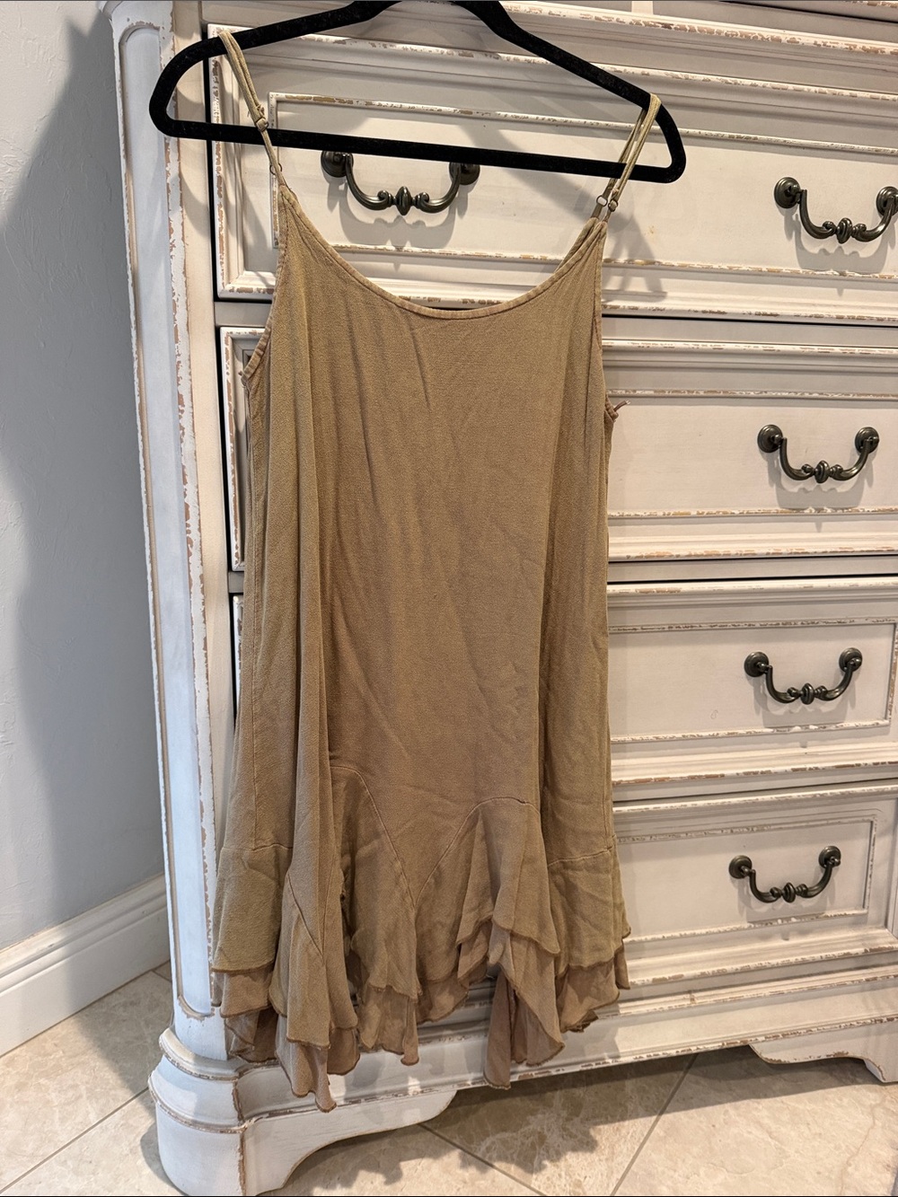 entro Tan Layered Ruffle Slip Skirt